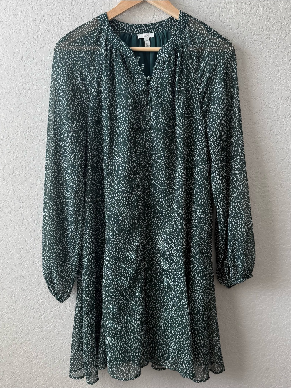 Joie Dark Green Long Sleeve Dotted Swing Dress
